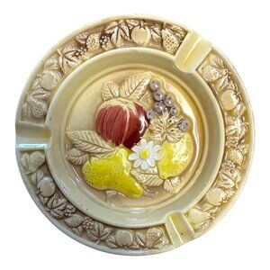 Vintage 7" Japan Ceramic Fruit Ashtray 3-Rest Mid-Century Glazed Dish Pear Apple